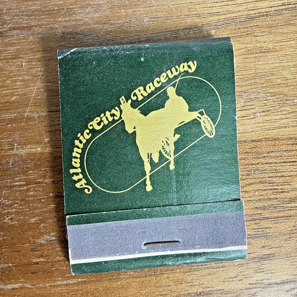 Vintage Atlantic City Raceway Matchbook 1960s Front Strike Horse Harness Racing